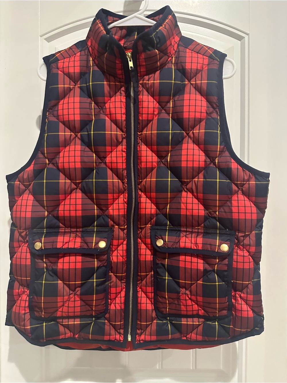 J. Crew Red Quilted Plaid-Lined Vest